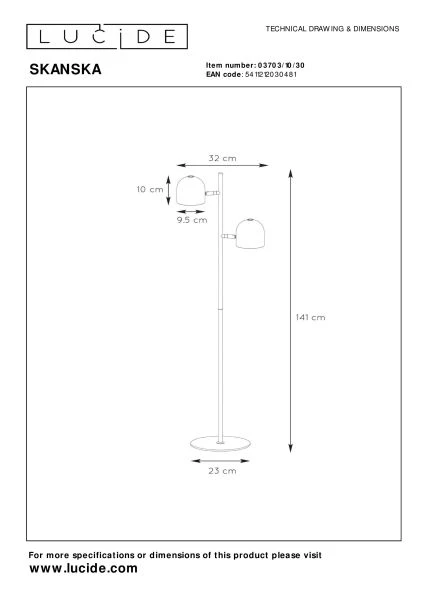 Lucide SKANSKA - Floor lamp - LED Dim. - 2x5W 3000K - Black - technical